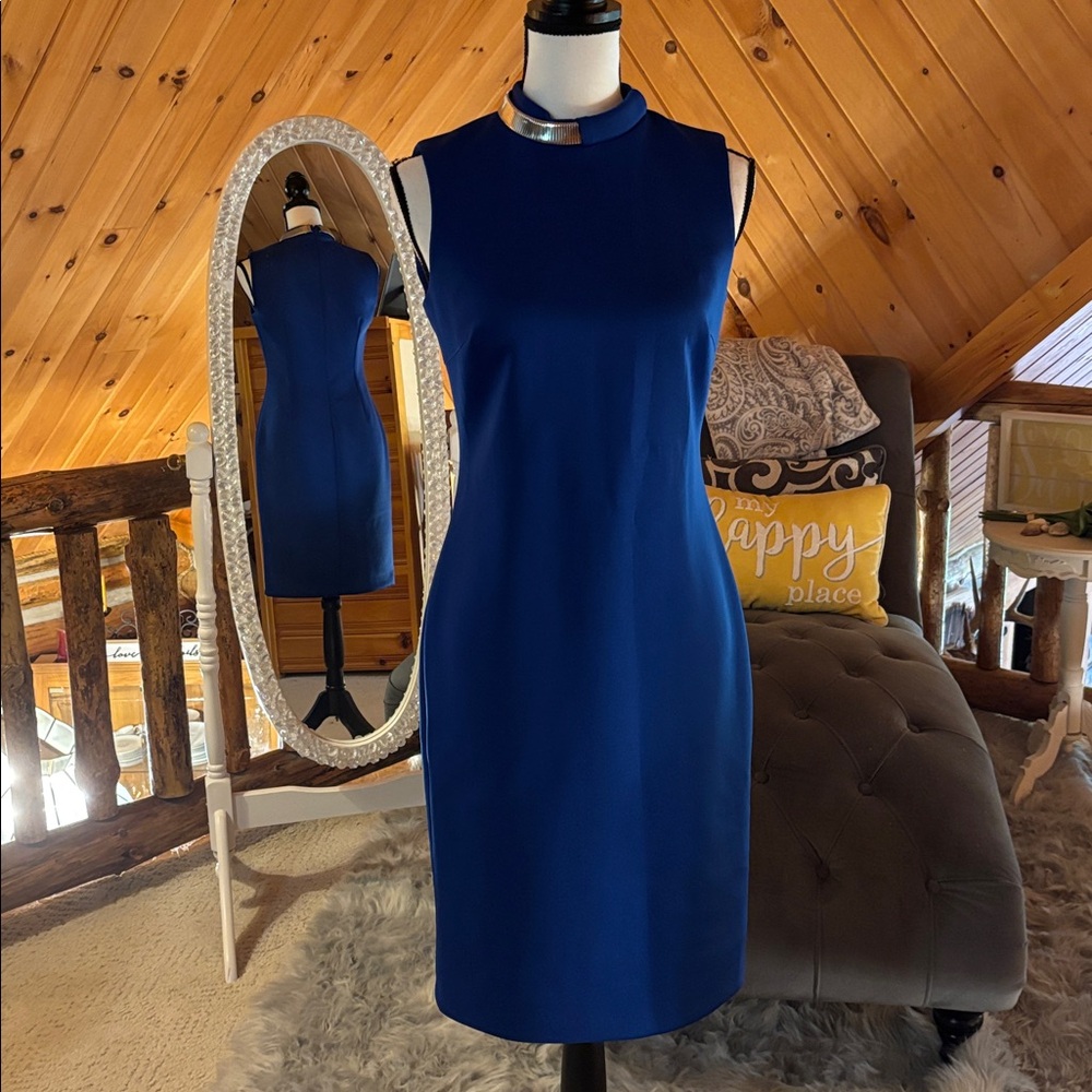 Calvin Klein Royal Blue Dress with Silver Accents